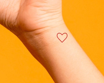 Red Heart Temporary Tattoo / small heart outline tattoo / heart tattoo / love tattoo