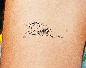 Sonne Welle Temporäres Tattoo / Strand und Tropen Tattoo / Wasser Tattoo / Ozean Tattoo / großes Wellen Tattoo / Japanisches Tattoo