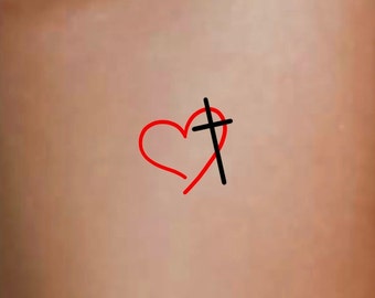 Cross Heart Temporary Tattoo