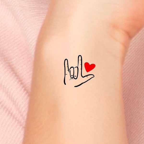 I Love You Sign Language Temporary Tattoo / ILY Heart Tattoo