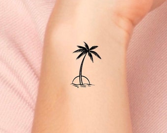 Palm Tree Temporary Tattoo / small palm tree tattoo / tiny palm tree tattoo / hip tattoo / beach tattoo / tree Silhouette tattoo