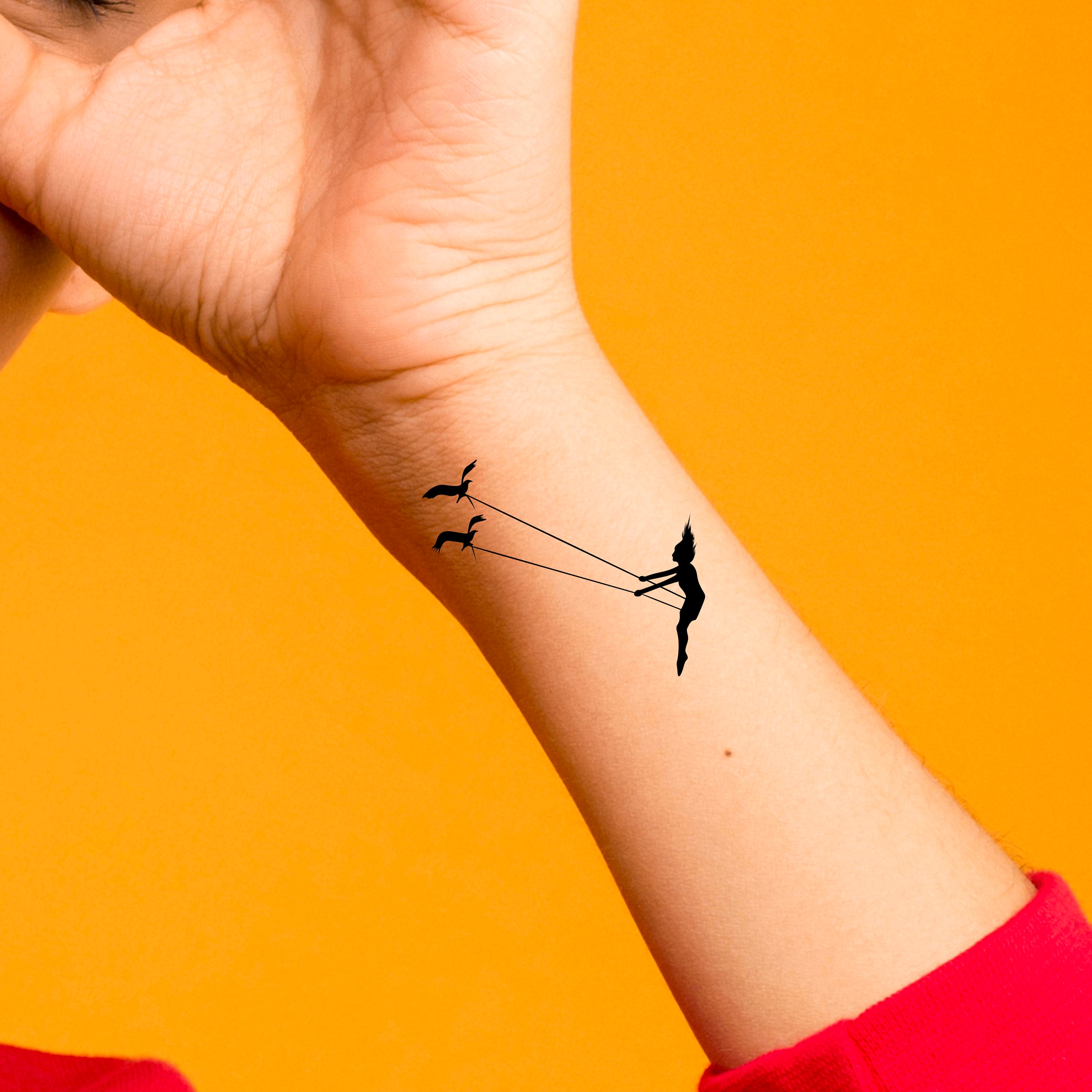 Girl Swinging Temporary Tattoo / Silhouette Birds Tattoo / photo