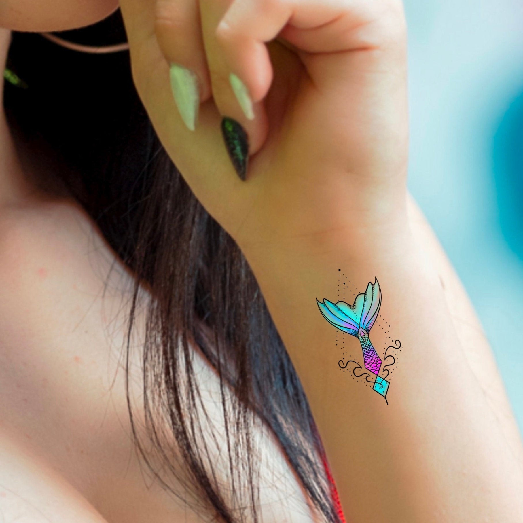 Mermaid Temporary Tattoo for Kids Under the Sea-76 Glitter Style