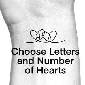 Custom Heart Initials Temporary Tattoo / Connecting Hearts Custom Tattoo