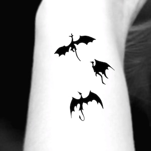 Dragons Temporary Tattoo / fantasy tattoo / 3 dragon silhouette tattoos / small dragon tattoo