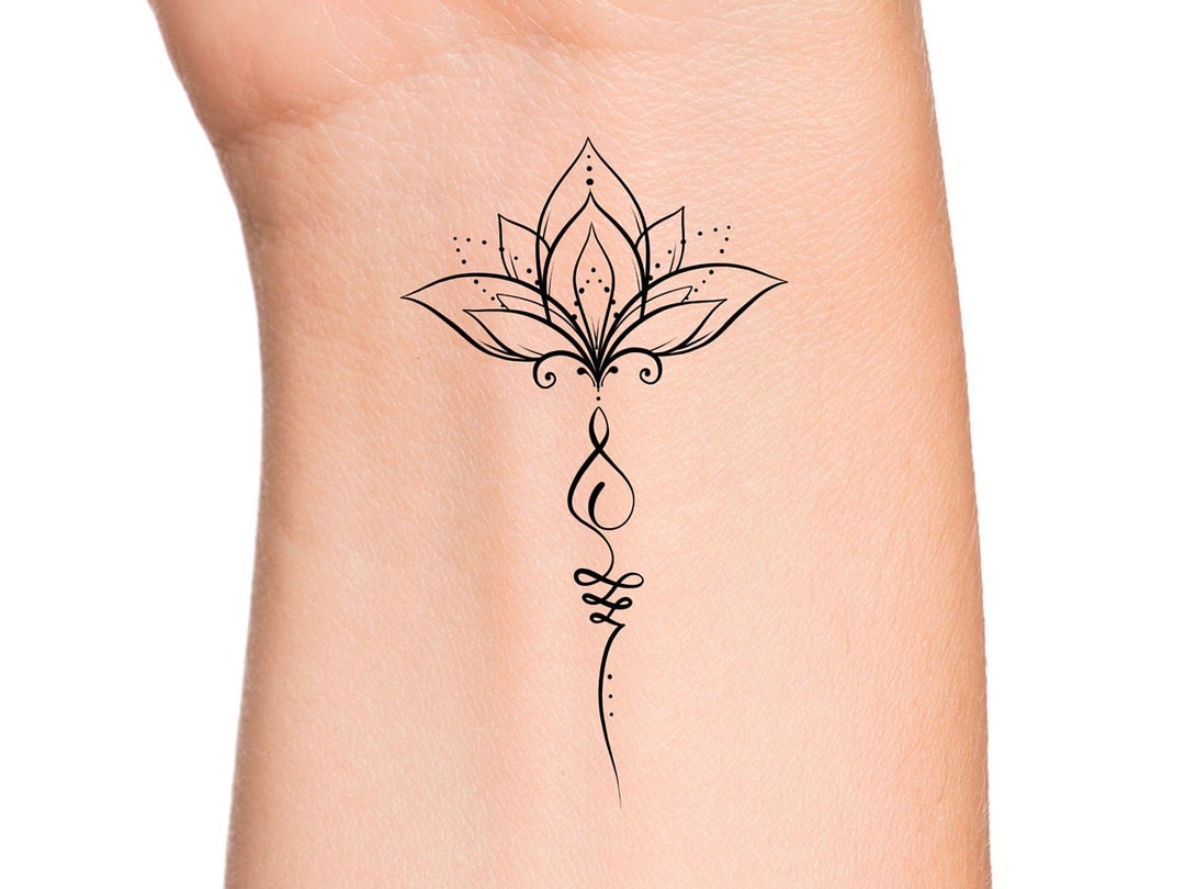 Lotus Unalome Temporary Tattoo / Small Lotus Tattoo / Floral Tattoo