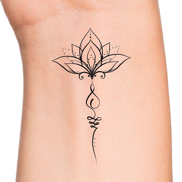 Lotus Unalome Temporary Tattoo / petit tatouage de lotus / tatouage floral / tatouage de fleur / petit tatouage floral / tatouage de petite fleur / tatto de poignet