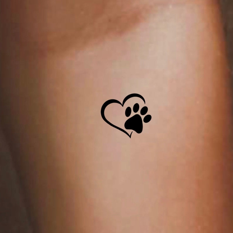Paw Print Heart Temporary Tattoo / small paw print tattoo / image 1