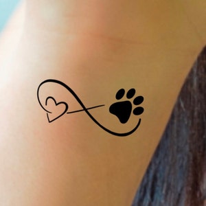 Paw Print Infinity Temporary Tattoo / Paw Print Heart Tattoo / Dog Tattoo / dog print temp tattoo
