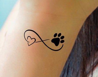 Paw Print Infinity Temporary Tattoo / Paw Print Heart Tattoo / Dog Tattoo / Dog print temp tattoo