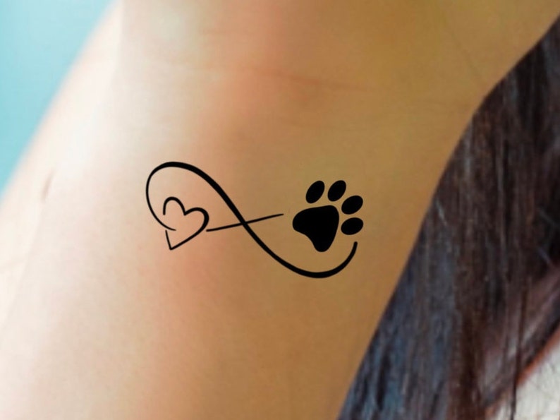 Paw Print Infinity Temporary Tattoo / Paw Print Heart Tattoo / image 1