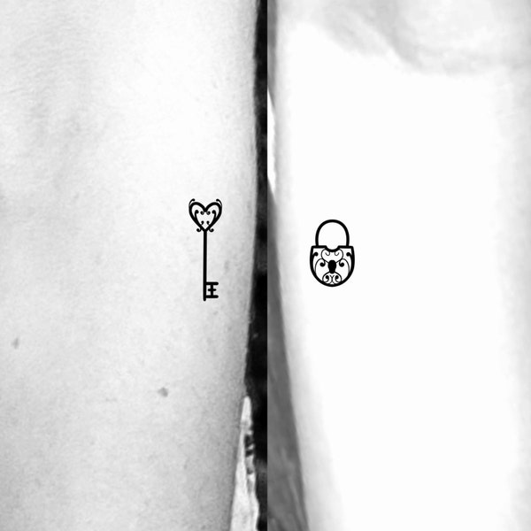 Lock And Key Temporary Tattoo / skeleton key tattoo / love tattoo / small key tattoo / small lock tattoo
