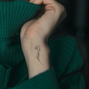 Flower Line Temporary Tattoo / floral tattoo