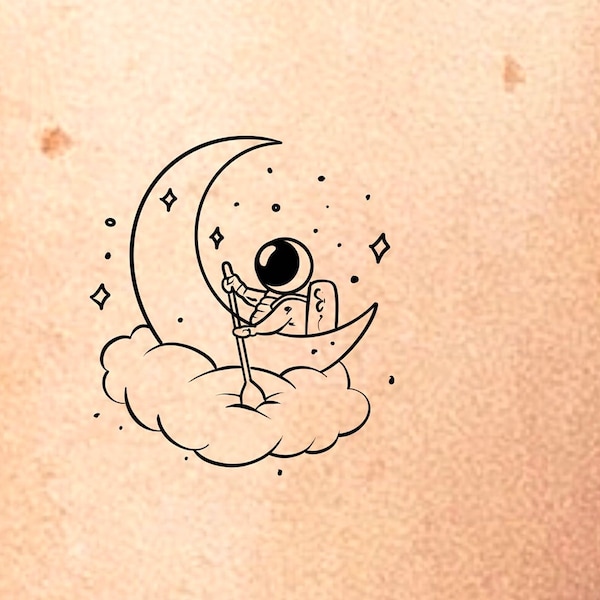 Astronaut Moon Cloud Temporary Tattoo / space tattoo / celestial tattoo / crescent moon tattoo / stars tattoo