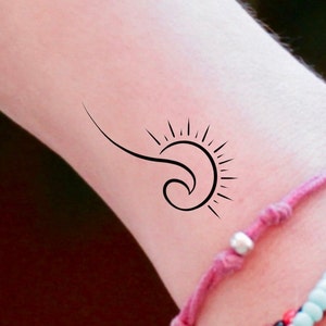 Sun Wave Temporary Tattoo / small sun tattoo / ocean tattoo / beach tattoo / wrist tattoo / forearm tattoo / small sun tattoo / tiny sun tat