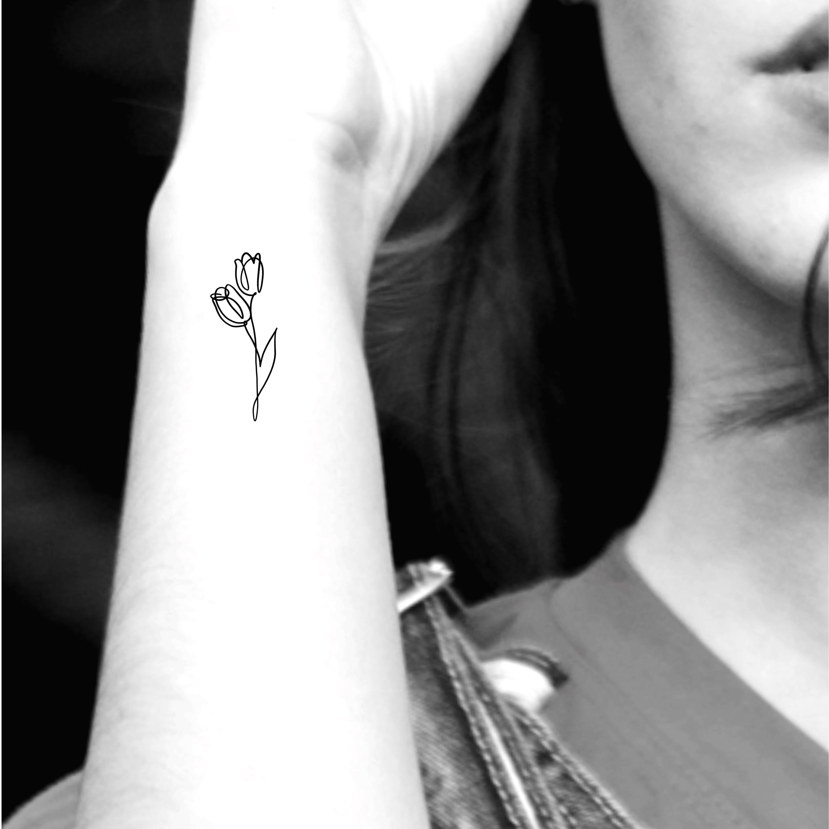 Single Line Flowers Temporary Tattoo - Etsy Israel