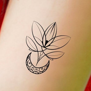 Floral Moon Temporary Tattoo / crescent moon tattoo