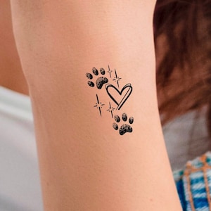 Dog Paw Print Heart Stars Temporary Tattoo