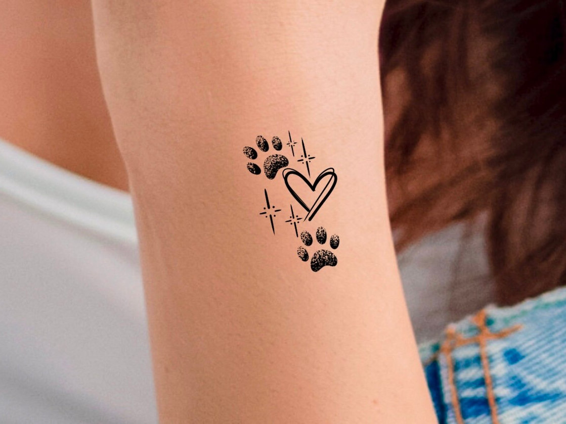 Dog Paw Print Heart Stars Temporary Tattoo - Etsy, image size:1119x839