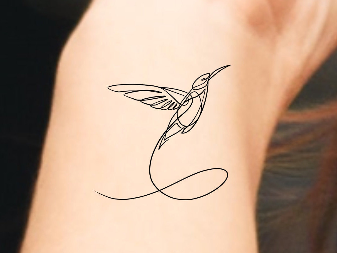 Hummingbird Single Line Temporary Tattoo - Etsy