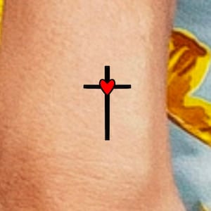 Small Cross Heart Temporary Tattoo