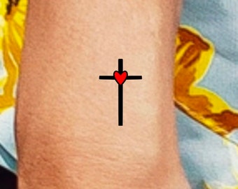 Small Cross Heart Temporary Tattoo