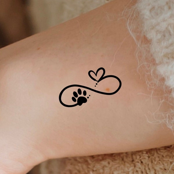 Infinity Paw Print Heart Tatouage temporaire / Tatouage de chien