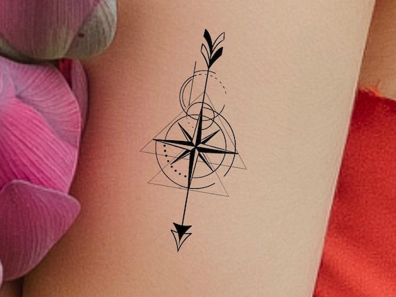 Brujula Flecha Tatuaje Temporal Etsy Espana