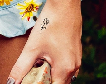 Small Rose Temporary Tattoo / flower tattoo / floral tattoo / rose outline tattoo / tiny rose tattoo / hand tattoo / wrist tattoo