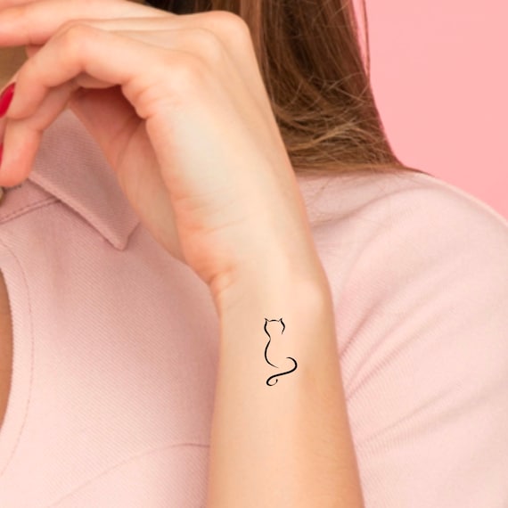 Cat Outline Temporary Tattoo Etsy