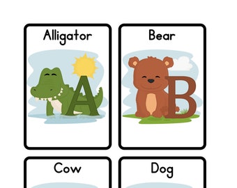 Animal alphabet printable flashcards