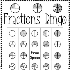 Fractions Bingo math printable. Educational games