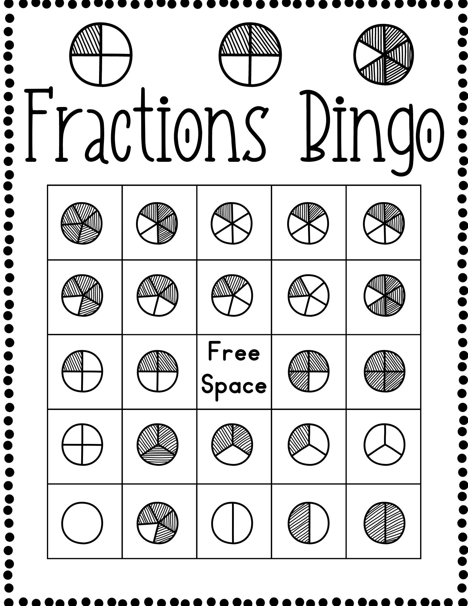 Fractions Bingo Math Printable. Educational Games - Etsy