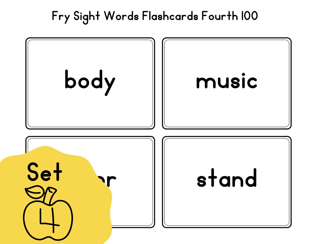 Fry Sight Words the Fourth Set of 100 Sight Words Flash Cards Printable ...