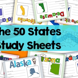 50 hojas de trabajo de estudio de estados Materiales de educación en el hogar imprimibles