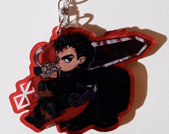 Guts Keychain 7cm 2.7'' inch Red Clear Acrylic trinket double sided Berserk Black Swordsman Fanart Dragonslayer