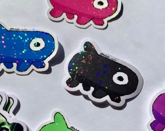 Sticker Hekutita 6 Colors Sparkly 5cm 2'' Vinyl Laminated sparkles Silly Alien Matte Original Characters waterproof