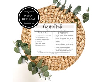 Editable Recipe Card Template: Minimalist Farmhouse Design (Digital Download)