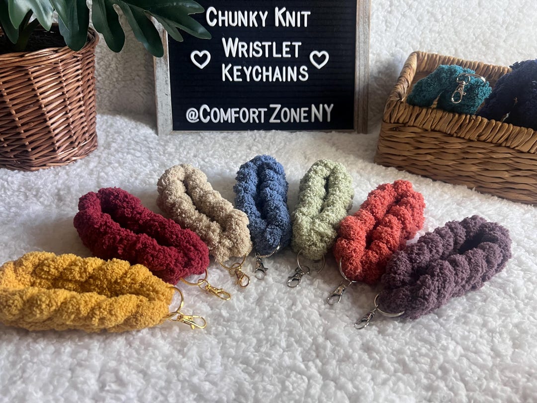 Chunky Hand Knit Wristlet Keychain – Unique Handmade Gift for Her ...