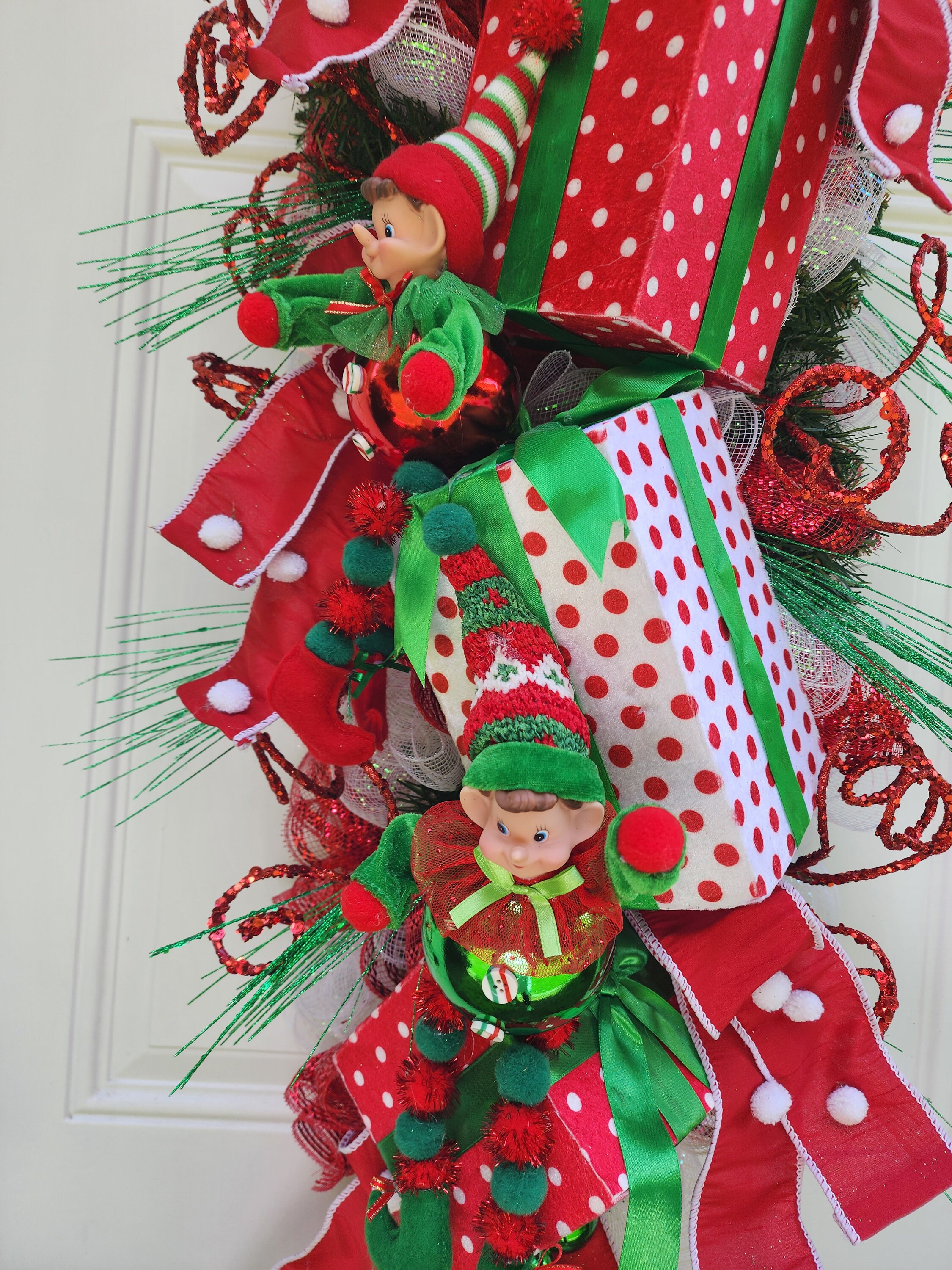 Christmas Elf Present Large Whimsicle Front Door Decor Swag, Door ...