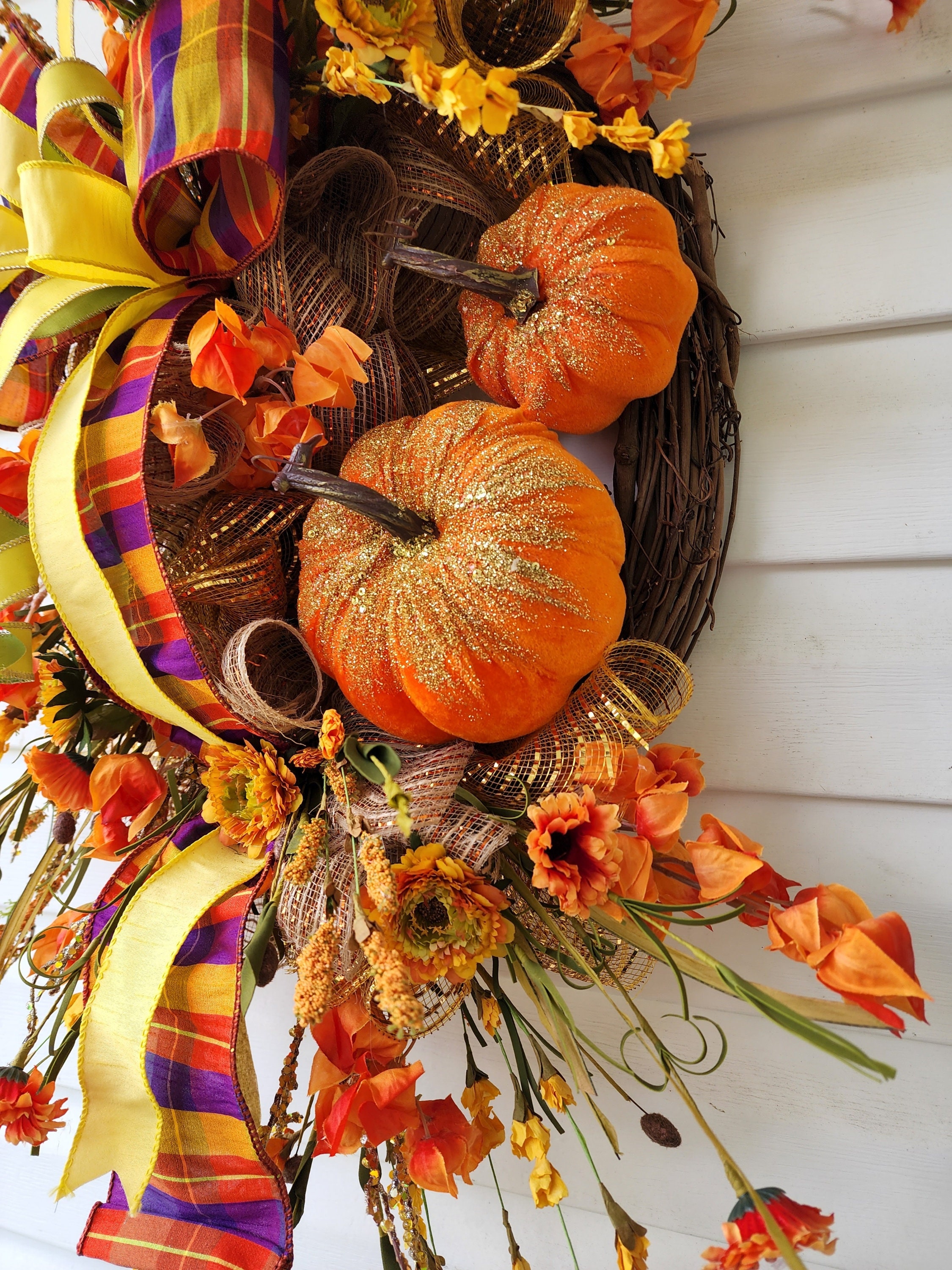 Fall Pumpkin Grapevine Wreath Autumn Thanksgiving Front Door - Etsy
