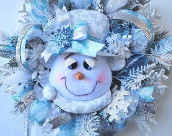 Snowman Christmas Wreath, Winter Door Hanger, Wall Decor