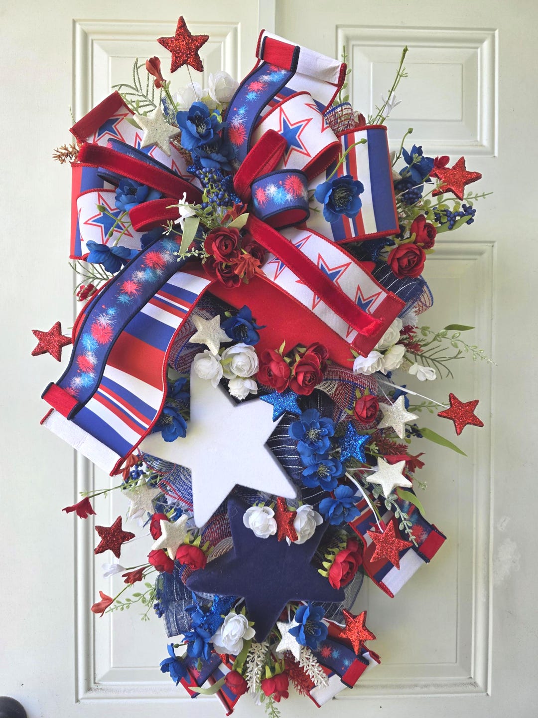 Patriotic Swag Wreath: Red White Blue 4th of July Door Decor - Etsy