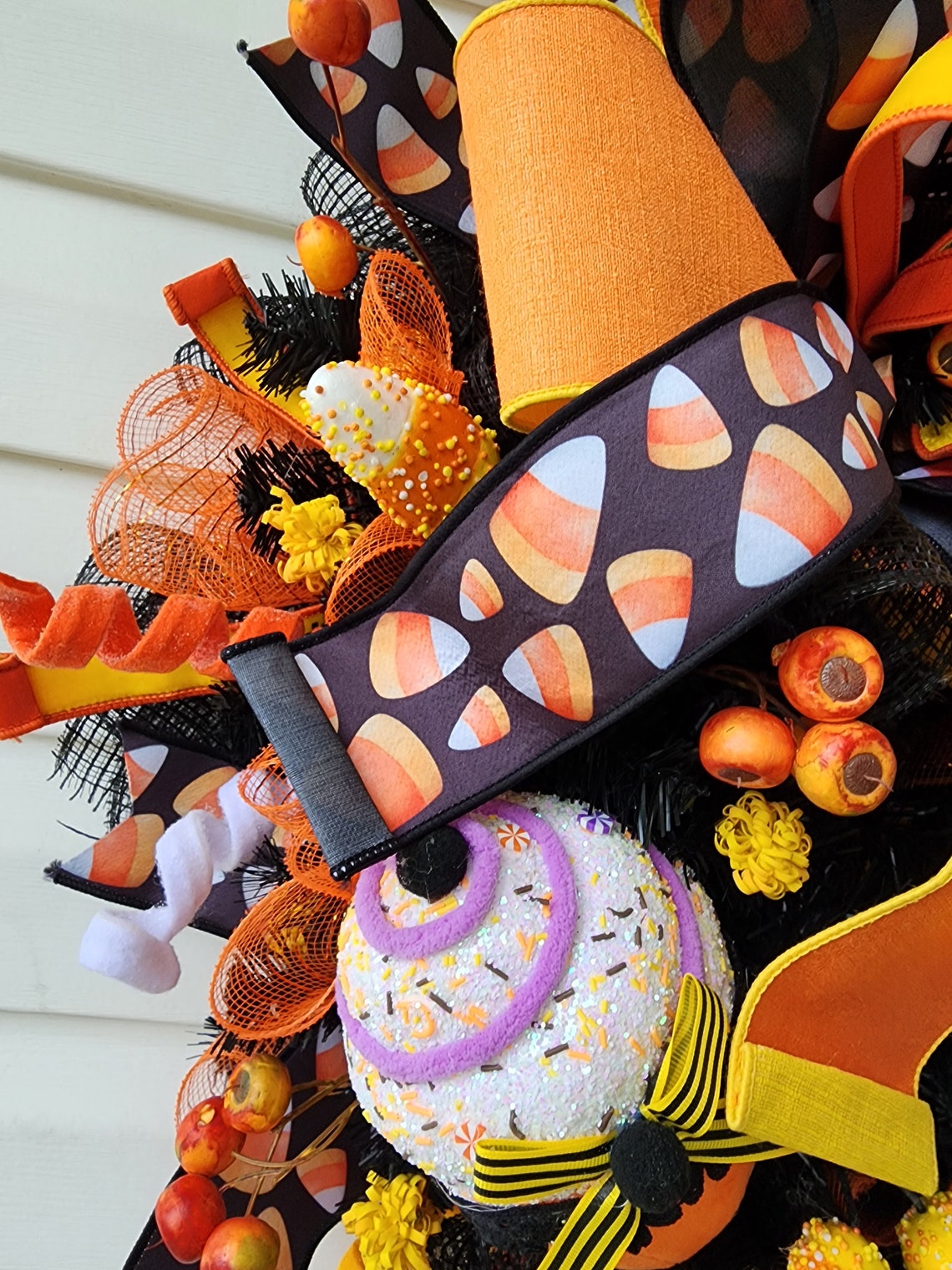 Halloween Candy Corn Ghost Front Door Wreath Decor Door Etsy