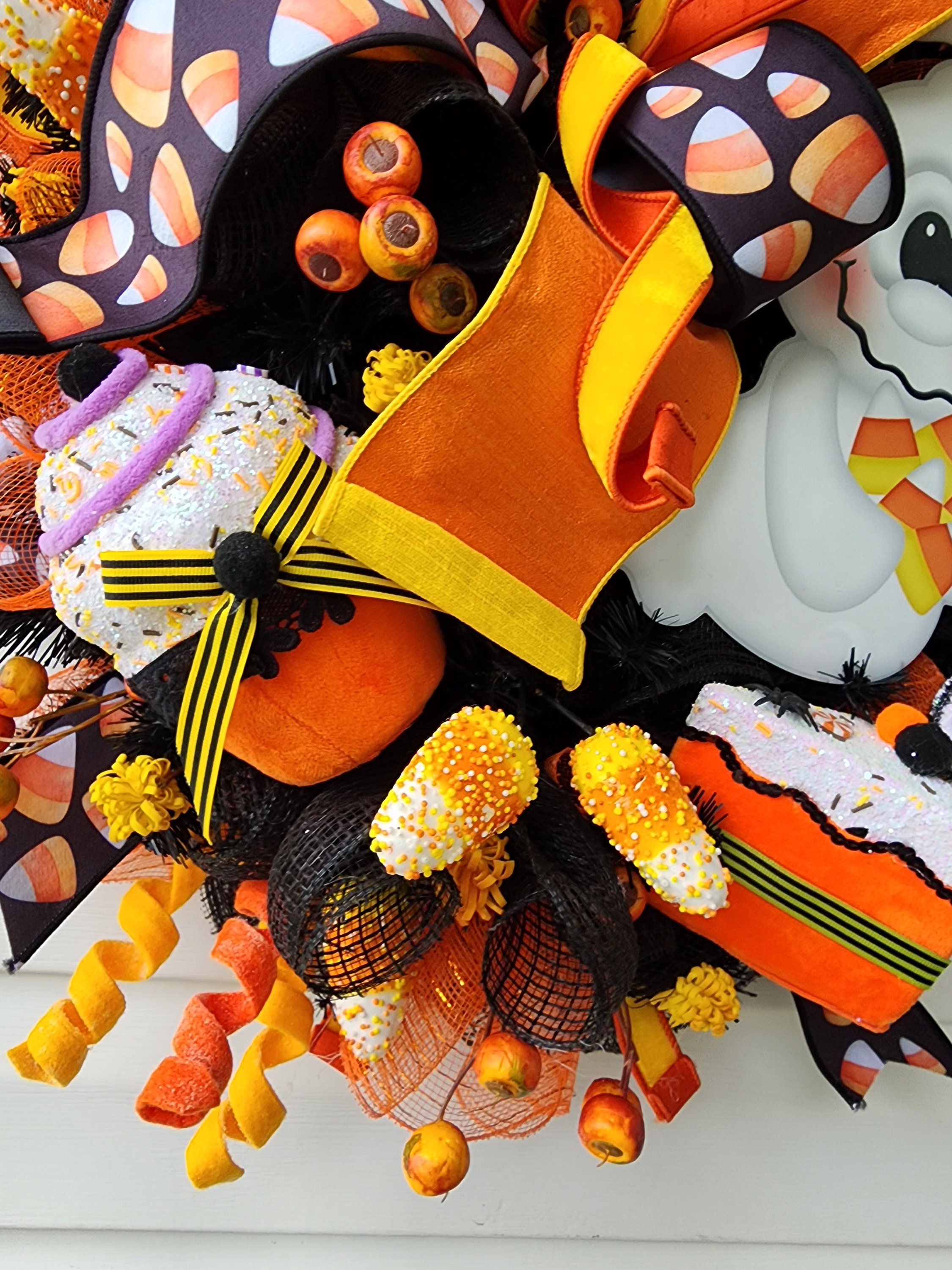 Halloween Candy Corn Ghost Front Door Wreath Decor Door Etsy