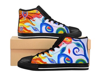 Women's High-top Sneakers CreArt – Fiery Boho Streetstyle Sneaks – Original Colorful Shoes