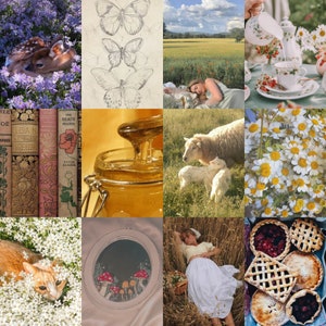 Cottagecore Aesthetic Wall Collage Kit, Farm Animals Cute Wall Collage (DESCARGA DIGITAL) 117 piezas