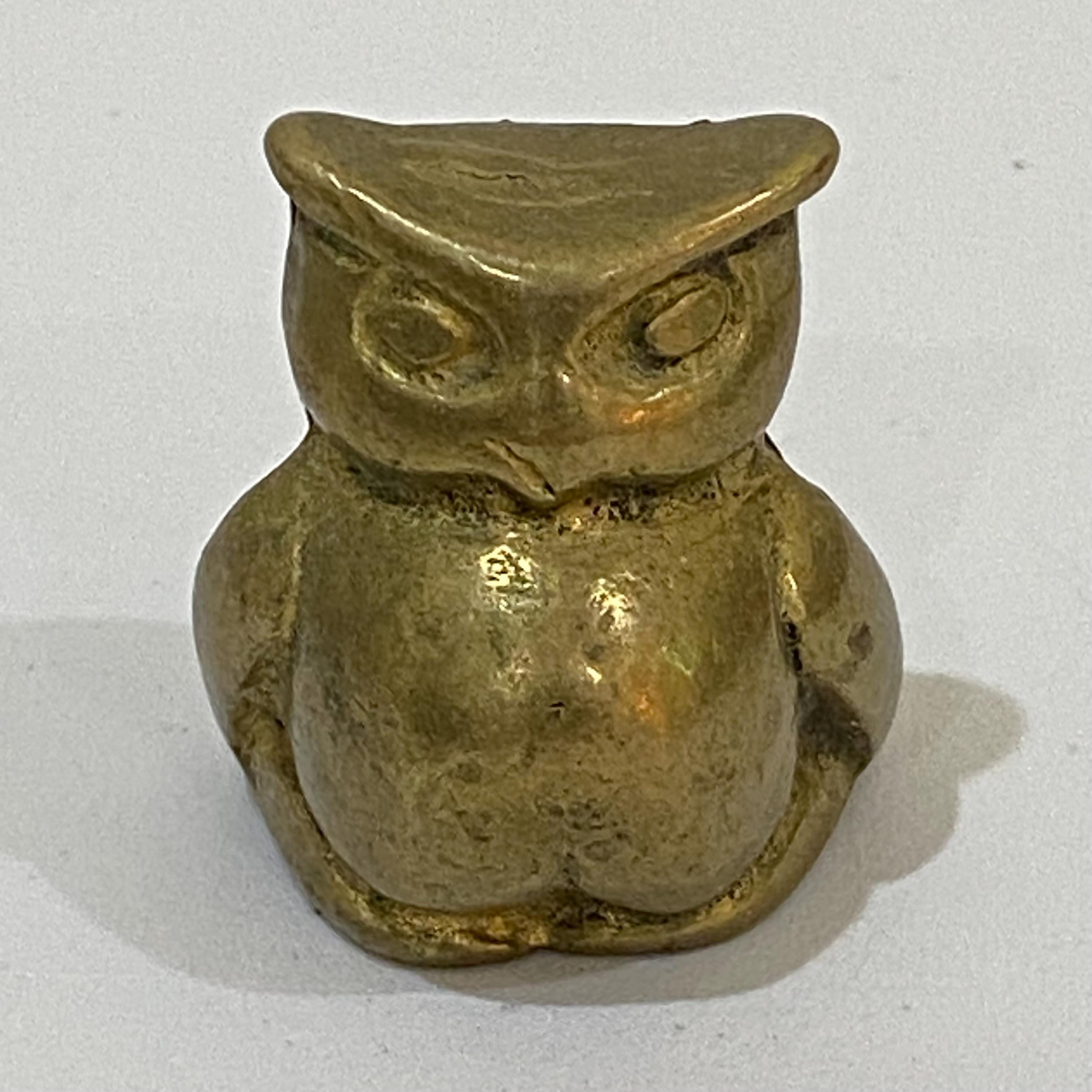 Vintage Solid Brass Owl 1.5" Miniature Paperweight Desk Shelf Figurine Heavy