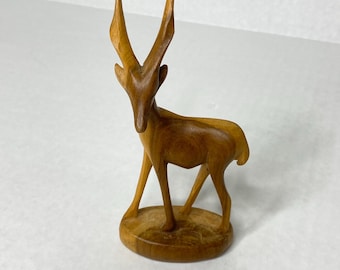 Vintage Mid Century Gazelle Impala Wooden Hand Carved Art Sculpture Teak