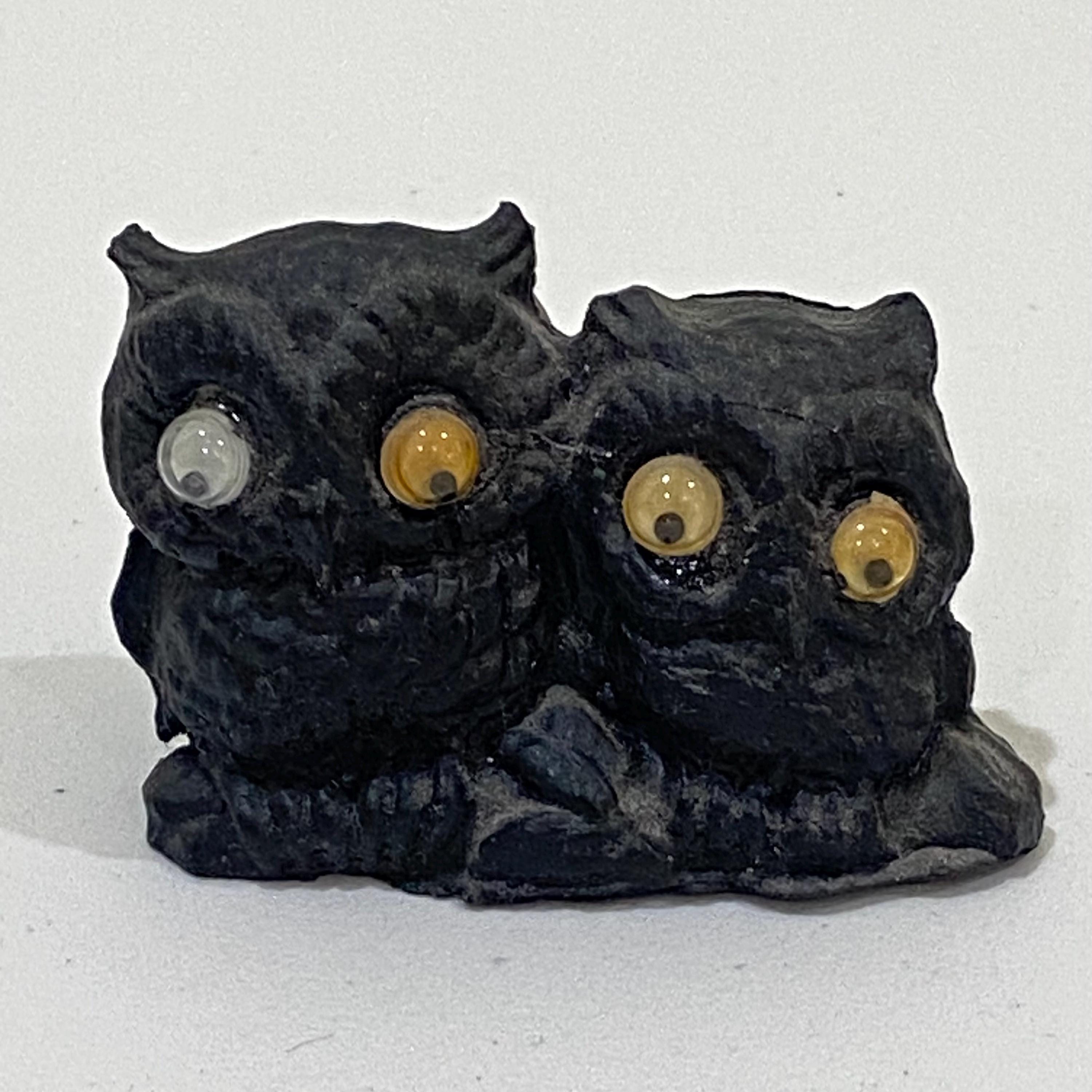 Vintage Googly Eye Owls Lignite Coal Handcrafted Beulah North Dakota Figurine